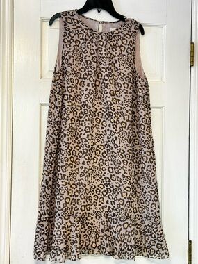 LOFT Beige Leopard-Print Sleeveless Mini Dress with Brown Spots
